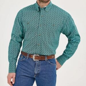 Men's Wrangler George Strait Teal Paisley Long Sleeve Button Down Shirt Medium